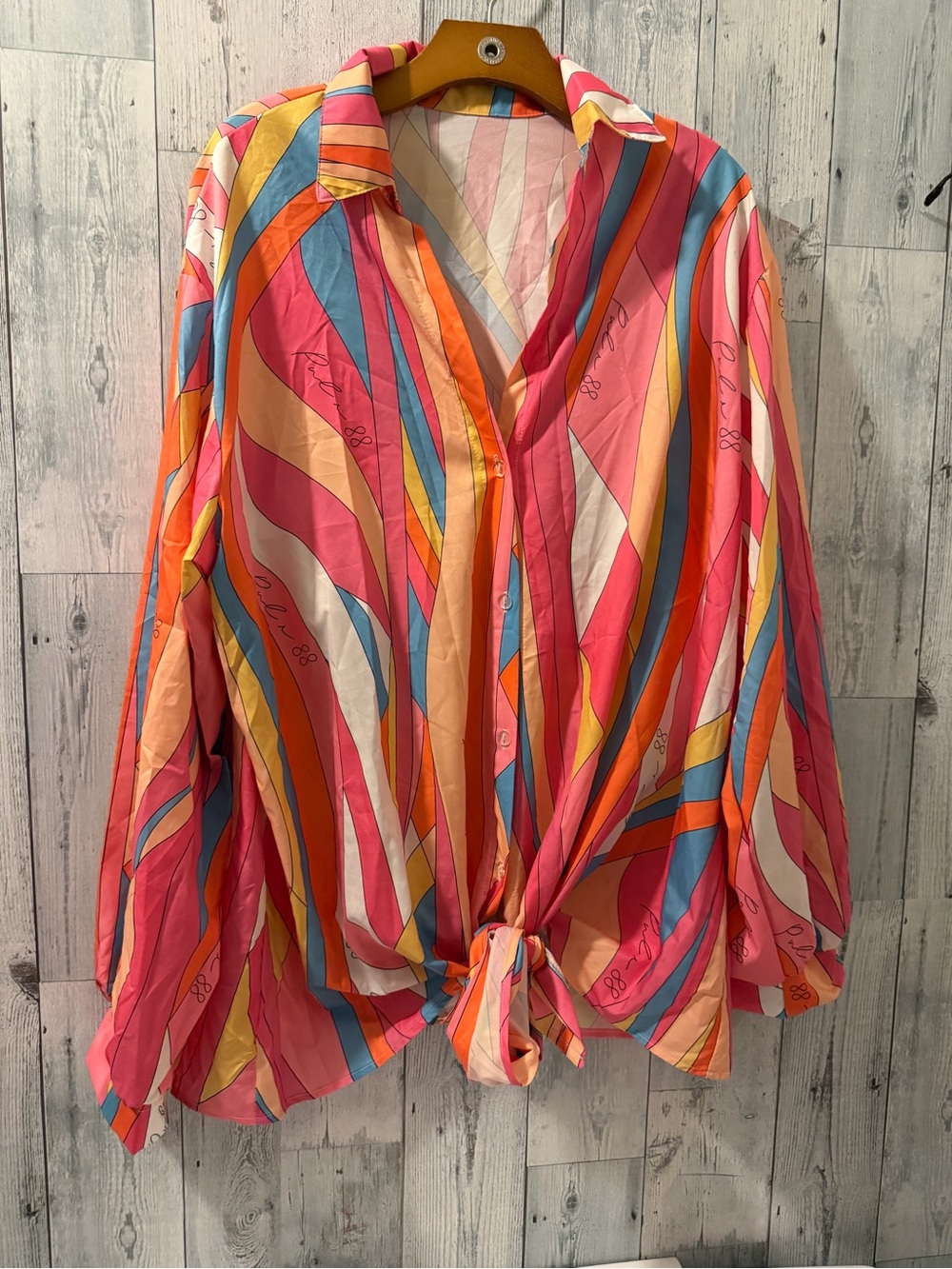 Women's Multicolor Striped Tie-Front Button Down Shirt